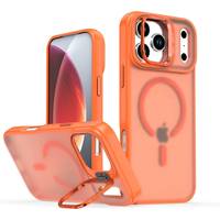 Avec support d'objectif Étui magnétique transparent pour téléphone Nouvelle couverture de luxe avec support d'appareil photo pour Iphone 17 16 15 14 13 12 Pro Max 17 air