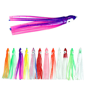 Lot de 5 leurres de pêche à la traîne en forme de jupe de pieuvre, phosphorescents aux UV, 5cm, 9cm, 12cm, 12 couleurs, pour la pêche en mer depuis bateau, vente en gros usine - Product Image 1
