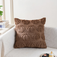Fundas de Almohada Decorativas Cuadradas de 18x18 Pulgadas con Diseño de Calabaza Otoñal, Color Sólido, Bordado Simple, Patrón Geométrico