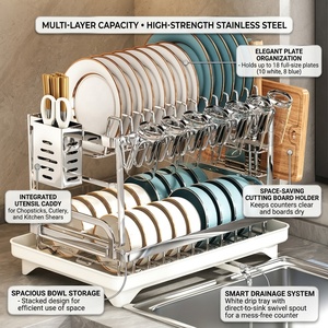 Égouttoir à vaisselle multifonctionnel moderne en acier inoxydable écologique pour comptoir de cuisine, support de rangement pour assiettes <span class=keywords><strong>et</strong></span> bols - Product Image 1
