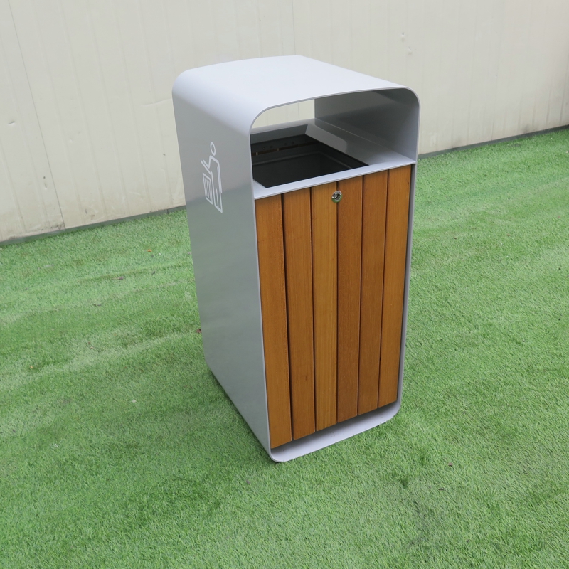 Outdoor furniture Wooden Trash Bin Large Steel Square Dustbin Customized Design Color Trash Can