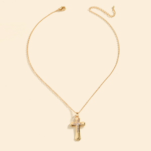 Nouveau Pendentif Croix Artistique Élégant en Acier Inoxydable Plaqué Or avec Chaîne à Maillons, Bijou de <span class=keywords><strong>Mode</strong></span> Unisexe, Vente en Gros, Cadeau - Product Image 4