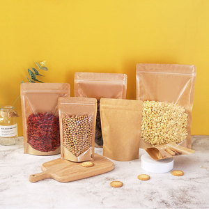 Thân thiện với môi trường tái sử dụng không thấm nước chống ẩm phía trước trong suốt trở lại giấy kraft đứng lên Túi Ziplock túi kraft nâu - Product Image 1