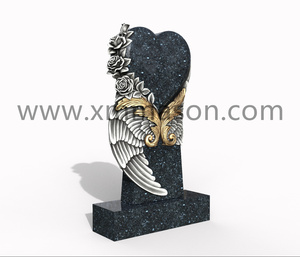 Изготовленный на заказ дизайн в форме сердца гранитный надгробный камень резные розы и Золотое Открытое крыло - Product Image 5