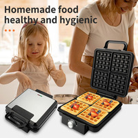 Mini Waflera Eléctrica Cuadrada de 1500W para 4 Waffles, Antiadherente, con Control de Temperatura Ajustable, para Uso Doméstico, Tipo Belga