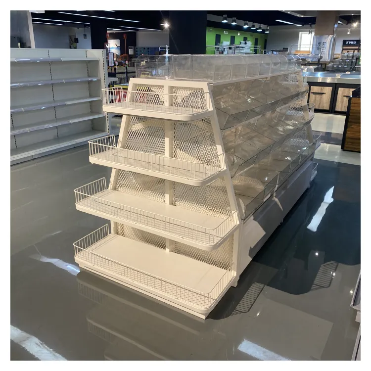 Candy And Nuts Display Rack Wood And Metal Display Shelf Supermarket Equipment For Storage Snacks Metal Candy Display Shelf