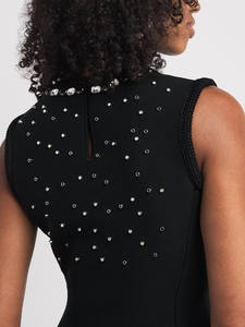 Ensemble robe cardigan en tricot pour femme, coupe régulière française, orné de strass, au-dessus du genou, court, uni, élégant, robe de soirée - Product Image 5