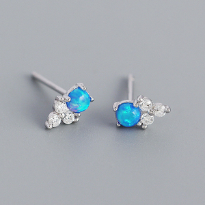 Aretes de Plata S925 con Incrustaciones de Ópalo Azul y Piedras Geométricas CANNER Ins para Mujer - Product Image 5