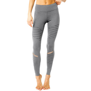 Leggings athlétiques à taille basse côtelés avec poche cachée et empiècements en mesh - Gris - Product Image 3