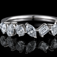 Cincin Emas Putih 18K Berlian Alami Bentuk Campuran Pir Marquise Zamrud Cincin Kawin Berlian Alami