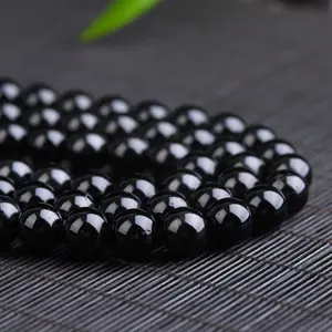 Оптовая продажа, A AB + высококачественные полированные натуральные круглые черные турмалиновые бусины для изготовления ювелирных изделий