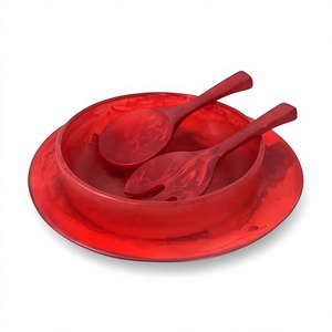 Plato Redondo de Resina Roja con Juego de Tenedor y Cuchara, Juego de Vajilla para Servir la Cena en Casa y en Hoteles, Utensilios de Cocina para Servir Arroz y Ensaladas - Product Image 1