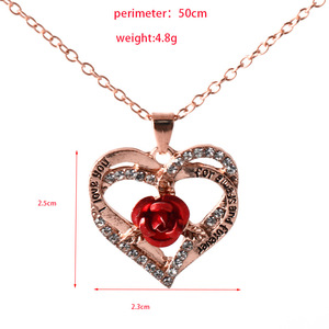 Set di Gioielli da Sposa di Lusso con Orecchini a Cuore, Collana con Ciondolo, Dolce Amore, per Donne, Collana con Ciondolo a Forma di Rosa - Product Image 5
