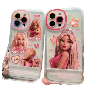 Taç Barbie prenses Iphone14Promax koruyucu kılıf karikatür pembe kolye anahtarlık 11 12Pro cep telefonu kabuk tutucu hediyeler