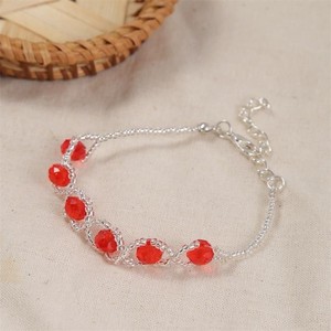Red <b>Crystal</b> Bead <b>Bracelet</b> Silver Plated Adjustable Chain Elegant <b>Women</b> Fashion Hand Jewelry - Product Image 3