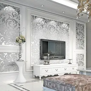 Wedding Decoration Pvc Deep Luxury Mural Damask Floral Embossed 3d Royal Design Style Wallpaper Roll