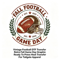Transfert DTF vintage de football prêt à poser, motif graphique rétro pour le jour de match d'automne, transfert thermique pour vêtements de tailgate