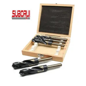 SUBORUI HSS M2 5 Piece 1/2 Inch High Speed Steel M35 Cobalt Reduced Shank Twist Drill Bit Set For Metal Stainless Steel Drilling