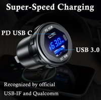 Nuevo voltímetro LED con interruptor 12V/24V, cargador rápido USB C PD de 45W, toma USB 3.0 de 18W, protección IP65, certificado CE para coche y embarcaciones.