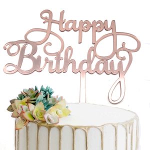 Decorazione per <span class=keywords><strong>Torta</strong></span> in Acrilico <span class=keywords><strong>Personalizzata</strong></span> 'Happy Birthday' Effetto Specchio Oro Rosa per Natale, Laurea, Pasqua e Capodanno - Product Image 2