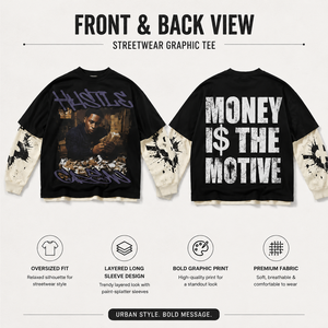 Maglietta a Maniche Lunghe da <span class=keywords><strong>Uomo</strong></span> con Design a Strati, Oversize, Stile Hip Hop, Stampa Grafica, Produzione OEM Personalizzata all'Ingrosso - Product Image 2