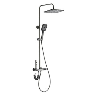 Ensemble de douche YP-KDa-4200 carré chromé encastré, surface lisse, hauteur réglable, avec pommeau de douche pluie et douchette à main pour - Product Image 1