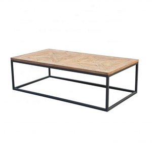 Mesa auxiliar de centro de té con marco de metal negro de madera de pino rústico reciclado industrial moderno E10 - Product Image 1