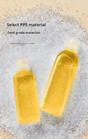 Bouteille à huile manuelle en plastique pour cuisine, design à extrémité pointue, bouteille à huile à presser avec échelle et couvercle pour la cuisine