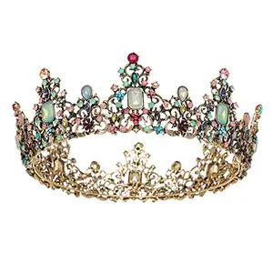 Tiaras e coroas de cristais coloridos, venda quente de tiaras e coroa de tiara colorida barroca para fornecedores de festa de aniversário de casamento