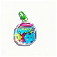Porte-clés en acrylique personnalisé avec impression UV, adorable dessin animé, pot de jus de fruits, pour souvenirs et cadeaux