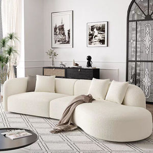 Comfort moderno soggiorno interno a forma di <span class=keywords><strong>L</strong></span> arredamento Design curvo hotel 3-4 posti bianco bouclé tessuto sezionale due posti spugna a due posti - Product Image 2