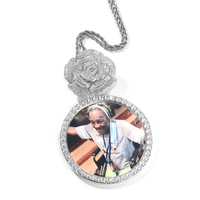Nouveauté Collier avec pendentif photo rond de grande taille 68 mm, avec fermoir en forme de rose, pour bricolage, photos, cadeau pour femme et homme, bijoux