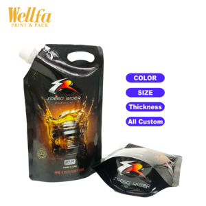 Custom 1L Doypack דליפת הוכחת מנוע שמן פלסטיק Stand נוזל פאוץ רכב אופנוע מנוע שמן אריזה זרבובית פאוץ עם ידית - Product Image 2