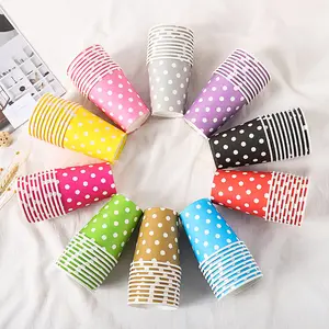 10Pcs Round Dots 250ml Paper Cup Disposable Tableware DIY Craft Party Supplies kindergarten Kid's Handmade Materials Party Cups