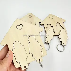 발렌타인 데이 결혼식 커플 열쇠 고리 맞춤 새겨진 인쇄 된 나무 열쇠 고리