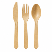 Ensemble de couverts jetables en bagasse de canne à sucre biodégradable pour la restauration, les pique-niques et les événements en gros (fourchette, cuillère, couteau)