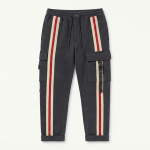 Custom Logo Men's <b>Cargo</b> Jogger Pants 100% Polyester Drawstring Elastic Waist Side Stripe Casual Trousers for Daily Wear - Product Image 1
