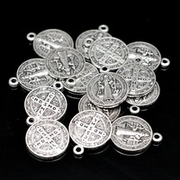 Charme médaillon Saint-Benoît 15 mm, argent antique, chapelet catholique, petit pendentif, vente en gros, produits religieux bon marché
