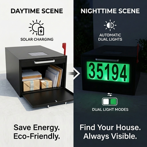 Boîte aux lettres à montage mural avec 2 modes d'éclairage, numéros solaires lumineux, grande capacité, capteur infrarouge, numéros illuminés la <span class=keywords><strong>nuit</strong></span> - Product Image 1