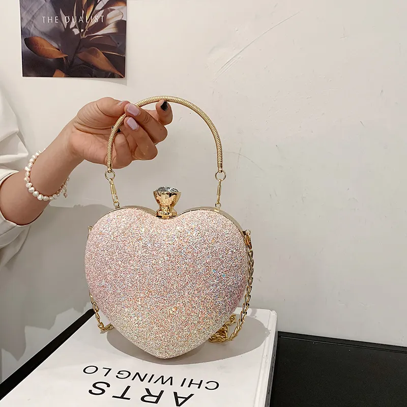2023 Latest Fashion Girls Cute Heart shape sequined Purses Luxury Handbag Lady Shoulder Hand Bag For Women