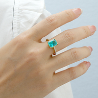 Unique Moderne Personnalité Chrome Coeurs Bijoux 925 Argent Gemme Mer Bleu Paraiba Géométrique Carré Anneau