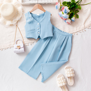 Traje Infantil Estilo Coreano, <span class=keywords><strong>Top</strong></span> con <span class=keywords><strong>Tirantes</strong></span> y Pantalones de Color Sólido, Trajes de Moda para Niñas, Ropa Infantil Diaria para 4-7 Años - Product Image 4
