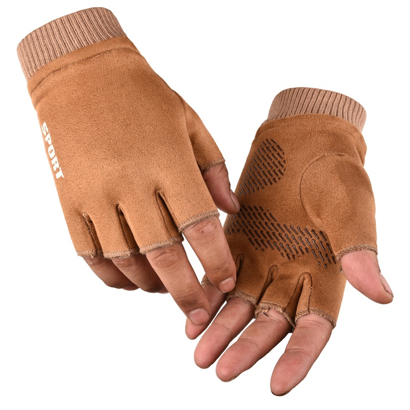 Мужские замшевые перчатки с полупальцами, утолщенные теплые зимние перчатки с бархатной подкладкой для занятий велоспортом