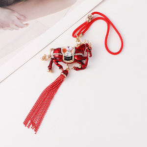 Llavero de Caballo Rojo de Año Nuevo <span class=keywords><strong>2026</strong></span> con Borla, Cristales Brillantes y Aleación de Zinc China, Regalo de la Suerte - Product Image 3