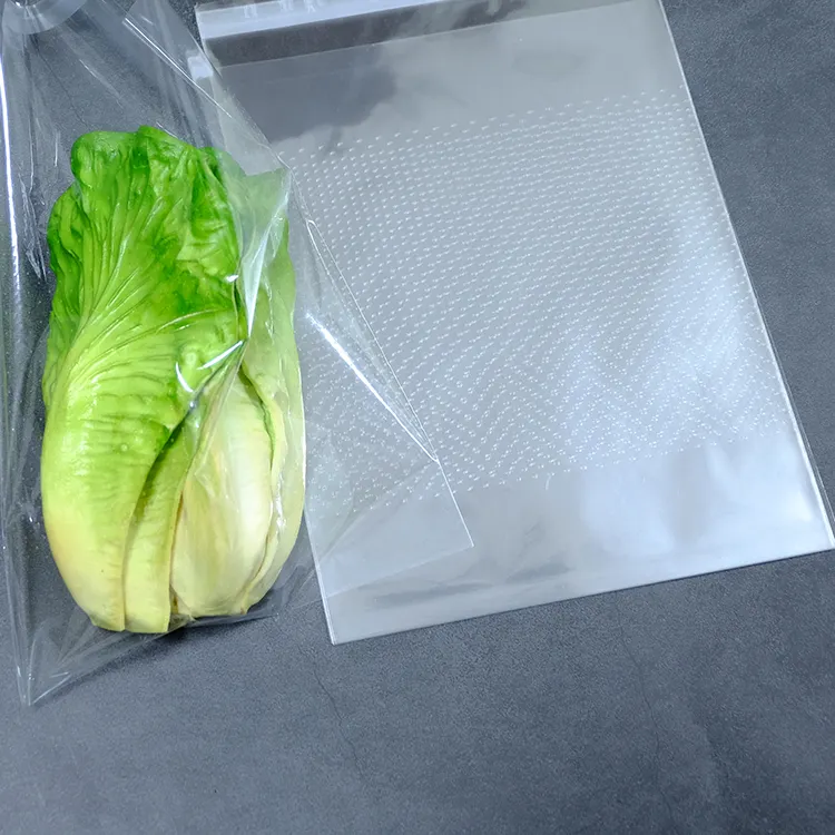 Plastic packaging cellophane Micro Perforated Vegetable Bag Customized Print Self-adhesive Bag