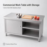 Table de travail commerciale en acier inoxydable 304 avec porte de placard et étagère ouverte |   Taille personnalisée |   Cuisine de restaurant et d'hôtel de grande capacité