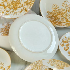 Plato de cena de porcelana de hueso de lujo europeo amarillo, juego de cena exquisito - Product Image 6