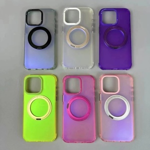 เคสโทรศัพท์หรูหราใหม่สำหรับ iPhone 15 14 Pro Max วัสดุ PC TPU ป้องกันพร้อมที่จับนิ้วโลหะ ฝาหลังอะลูมิเนียมแม่เหล็กแบบด้าน - Product Image 1