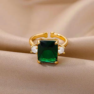 Изысканное женское кольцо с зеленым цирконом в виде цветка, позолоченное, в европейско-американском винтажном стиле, для юбилея - Product Image 3