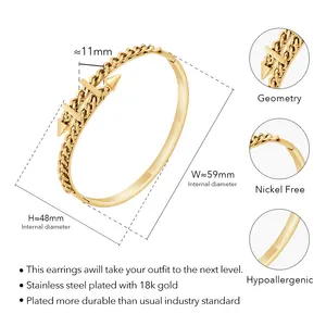 Derniers bijoux en acier inoxydable plaqué or 18 carats chaîne double tête cône bracelet HipHop pour femmes accessoires bracelet B242397